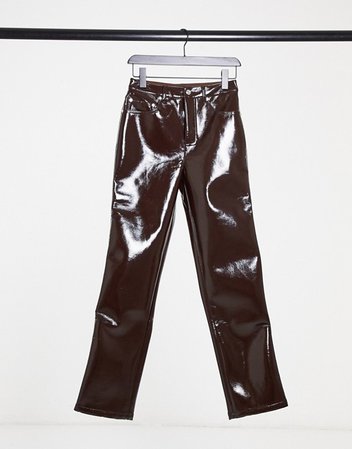 ASOS DESIGN mid rise '90's' straight leg jeans in oxblood vinyl | ASOS
