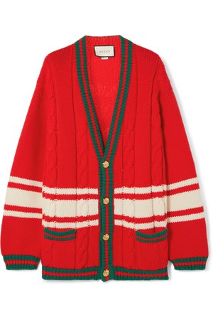 Gucci | + Chateau Marmont embroidered striped cable-knit wool cardigan | NET-A-PORTER.COM