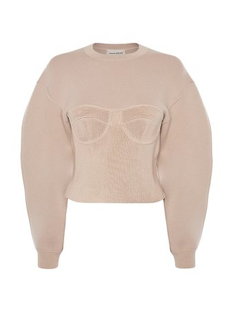 Alexander McQueen Corset Puff-Sleeve Cotton Sweatshirt | SaksFifthAvenue