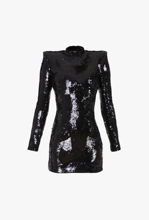 Black Sequined Short Dress for Women - Balmain.com