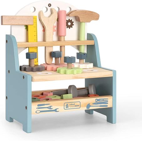 Amazon.com: ROBUD Mini Wooden Play Tool Workbench Set for Kids Toddlers - Construction Toys Gift for 18 Months 2 3 4 5 Years Old Boys Girls : Toys & Games