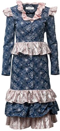 Vivienne Hu - Embroidered Denim Dress With Lace Ruffle