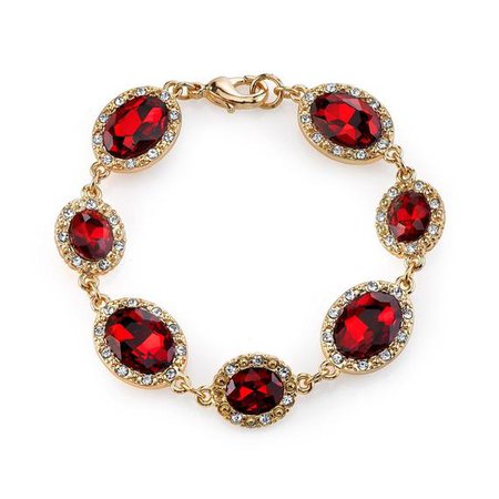 Gold-Tone Red and Crystal Accent Oval Bracelet