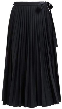 Pleated Cotton Blend Wrap Skirt - Womens - Black