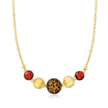 Ross-Simons Italian Leopard and Golden Murano Glass Bead Necklace