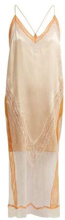 Lace Trimmed Satin Dress - Womens - Nude Multi