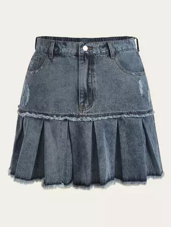 Is That The New Plus Raw Hem Pleated Denim Skirt ??| ROMWE USA