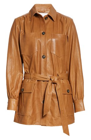 FRAME Leather Belted Safari Jacket | Nordstrom