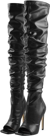 Amazon.com | LISHAN Women's Stiletto Heel Zipper Knee/Thigh High Boots Peep/Close Toe Pull on Long Boots | Over-the-Knee