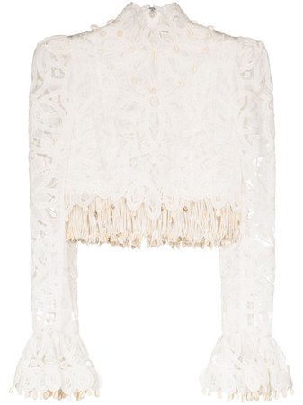 Zimmermann Cropped Fringed Lace Blouse