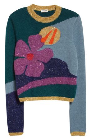 Saint Laurent Women's Pop Art Sequin Floral Jacquard Sweater | Nordstrom
