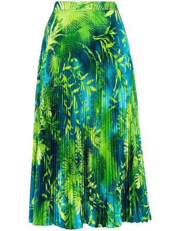 Versace Jungle Print Pleated Midi Skirt In Green | ModeSens