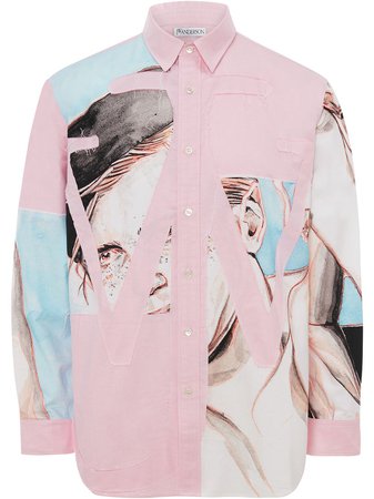 JW Anderson panelled Anchor appliqué shirt pink SH0086PG0480316 - Farfetch