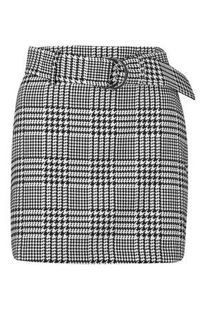 Petite Houndstooth Jacquard Belted Mini Skirt | Boohoo