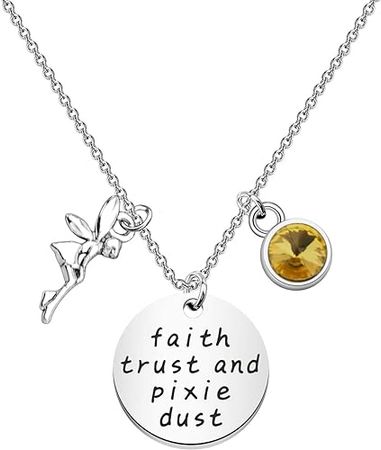 Amazon.com: KUIYAI Faith Trust and Pixie Dust Necklace Tinkerbell Necklace Fairy Tale Jewelry (Necklace) : Clothing, Shoes & Jewelry