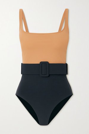 Net Sustain Cassandra Belted Two-tone Stretch-econyl Swimsuit