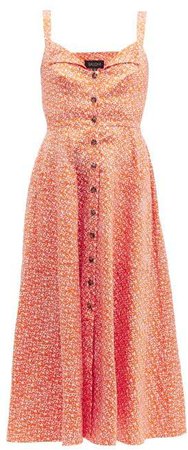 Fara Printed Cotton Blend Dress - Womens - Orange Multi