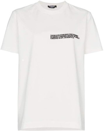 White cotton embroidered text t shirt