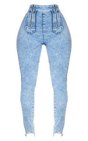 Acid Blue Wash Zip High Waist Skinny Jeans | PrettyLittleThing USA