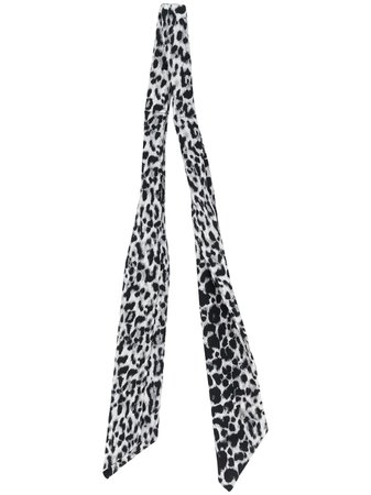 Black & white Saint Laurent silk leopard-print skinny scarf - Farfetch