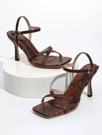 Snakeskin Thin Strap Stiletto Heeled Sandals | SHEIN USA