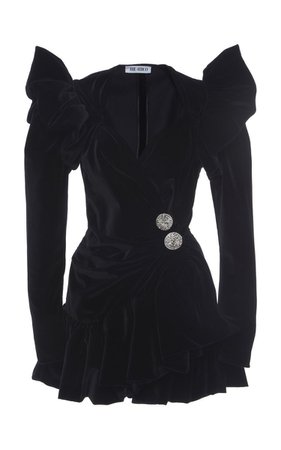 Attico Button-Embellished Velvet Mini Dress