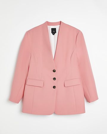 Plus pink buttoned up blazer | River Island