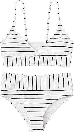 SweatyRocks Women's Striped V Neck Spaghetti Strap Top with High Waist Bikini Set : Clothing, Shoes & Jewelry