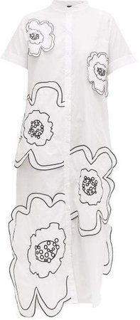 When Doves Cry Floral Applique Cotton Shirtdress - Womens - White Multi