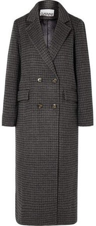 Double-breasted Checked Wool-blend Coat - Gray