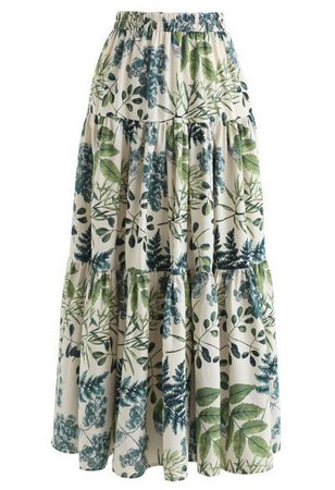 Leaf printed maxi skirt