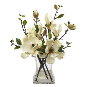 Nearly Natural Magnolia Artificial Arrangement in Glass Vase-A1064 - The Home Depot