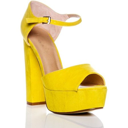 Yellow Chunky Heel Ankle Strap Peepe Toe Platform Heels