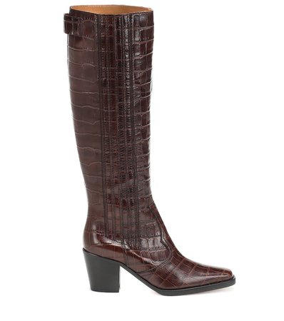 Western Knee-High Leather Boots - Ganni | Mytheresa