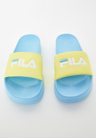 Fila Blue N Lime Drifter Slide Sandals | Dolls Kill