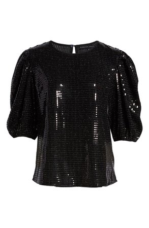English Factory Sequin Puff Sleeve Top black