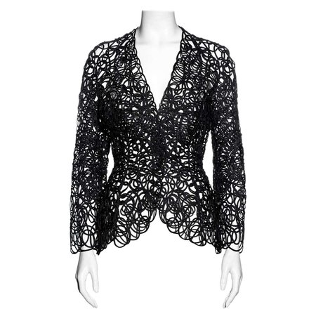 Thierry Mugler black raffia lace sculpted jacket, ss 1999 For Sale at 1stDibs