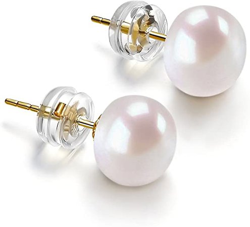 Amazon.com: PAVOI 14K Gold Freshwater Cultured White Button Pearl Stud Earrings - 6.5-7mm: Clothing, Shoes & Jewelry