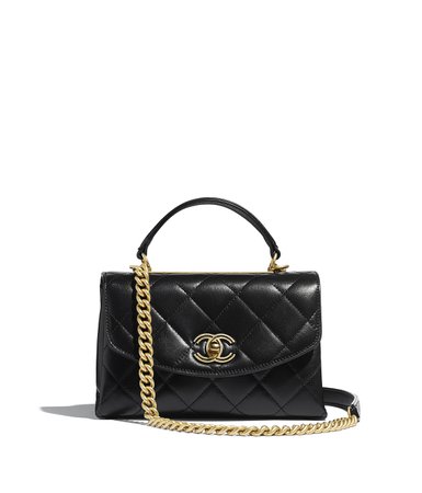 Flap Bag with Top Handle, lambskin & gold-tone metal, black - CHANEL