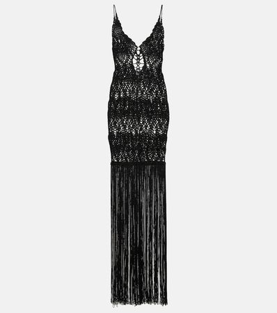 Vestido Largo De Croche Con Flecos en Negro - Costarellos | Mytheresa