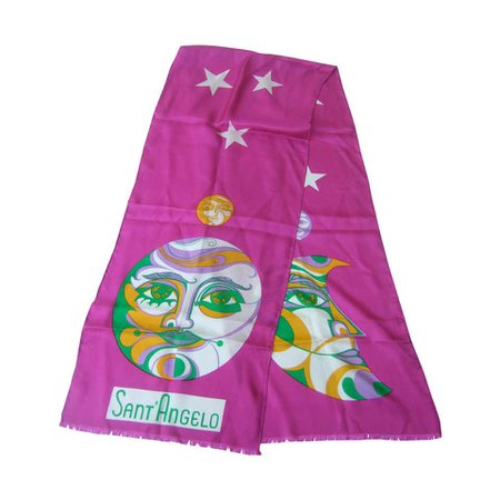Sant' Angelo Moon and Stars Fuchsia Silk Oblong Scarf c 1970 For Sale at 1stDibs | sant angelo scarf