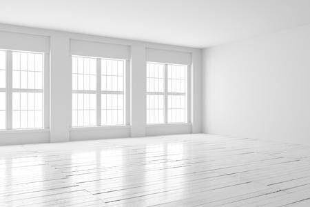 White Empty Room With Big Windows And Wooden Floor. Loft Interior.. Stock Photo, Picture And Royalty Free Image. Image 67945475.