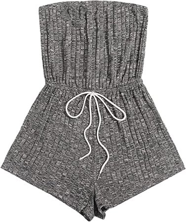 Amazon.com: MakeMeChic Women's Tropical Print Bandeau Wide Leg Romper Jumpsuit Black Solid S : Clothing, Shoes & Jewelry