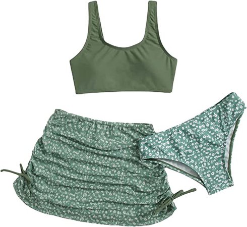 Amazon.com: Romwe Girl's Tropical Print Bikini Set Sport Bathing Suit 3 Piece Swimsuit with Shorts Green 160 : Clothing, Shoes & Jewelry