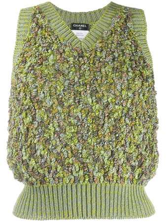 Shop green Chanel Pre-Owned knitted skirt suit with Express Delivery - Farfetch