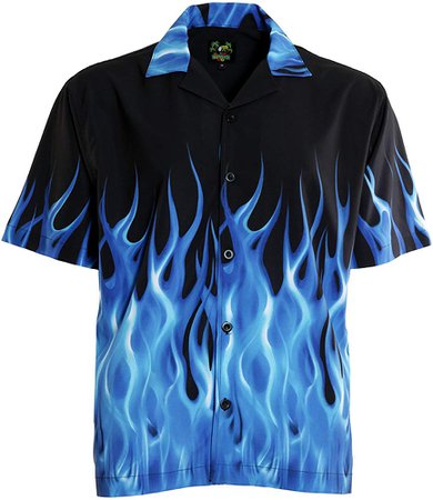 Benny's Blue Flames Bowling Shirt S at Amazon Men’s Clothing store