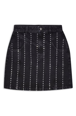 Topshop Stud Stripe '80s Denim Miniskirt black