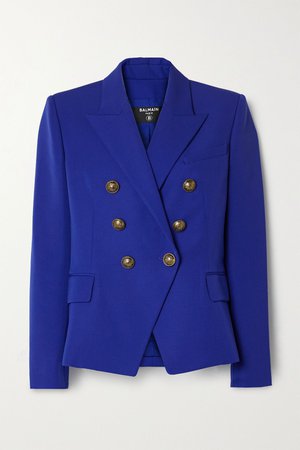 Royal blue Double-breasted wool blazer | Balmain | NET-A-PORTER
