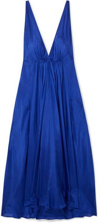 Kalita - Clemence Gathered Silk-habotai Maxi Dress - Royal blue