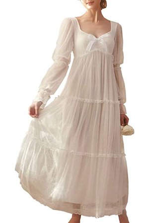 Women's Vintage Victorian Nightgown Long Sleeve Sheer Sleepwear Pajamas Nightwear Lounge Dress (X-Large, Pink) at Amazon Women’s Clothing store